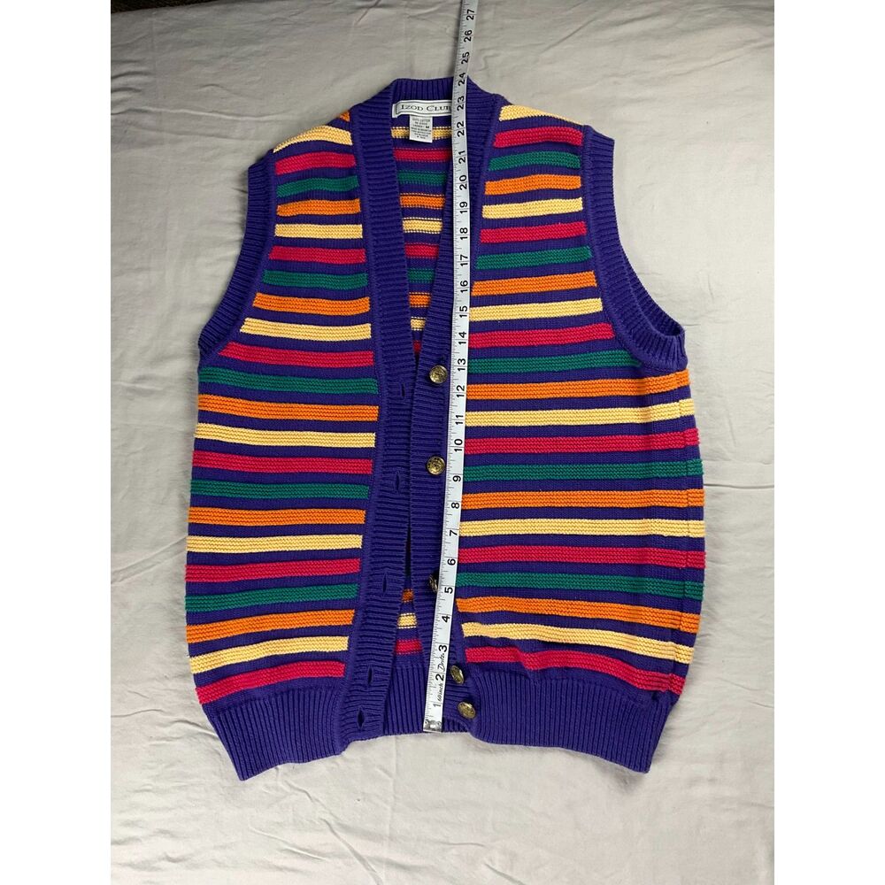 Vintage IZOD club women's multicolor, striped cotton sweater vest button front.